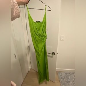 Long green satin dress from Zara